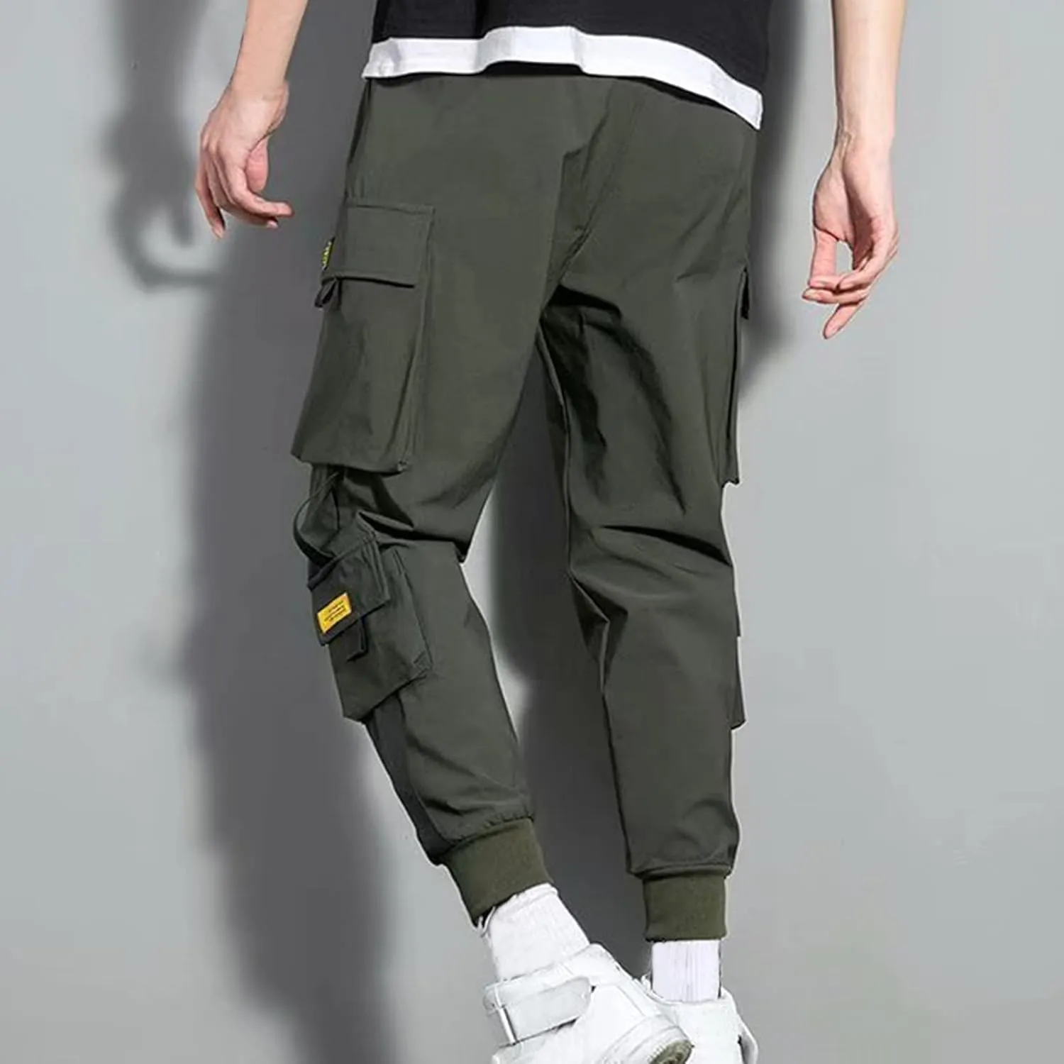 Men's Cargo Pants Multi Pocket Stretch Elastic Waist Joggers Adjustable Drawstring Ankle Cuffs Quick Dry Outdoor