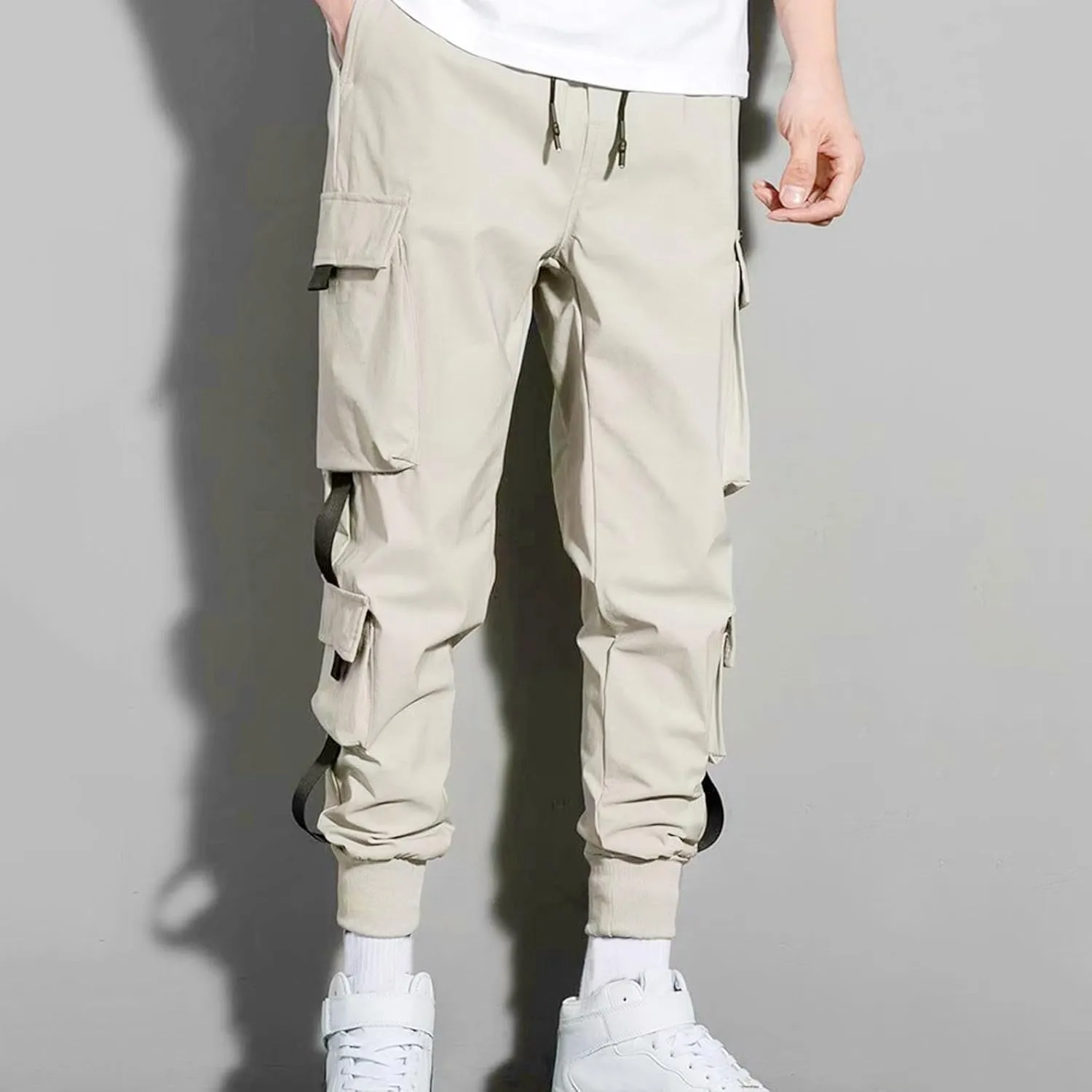 Men's Cargo Pants Multi Pocket Stretch Elastic Waist Joggers Adjustable Drawstring Ankle Cuffs Quick Dry Outdoor