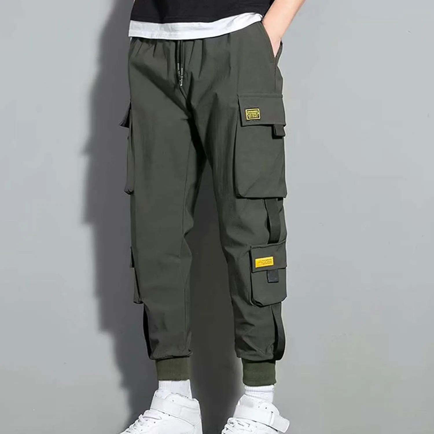 Men's Cargo Pants Multi Pocket Stretch Elastic Waist Joggers Adjustable Drawstring Ankle Cuffs Quick Dry Outdoor