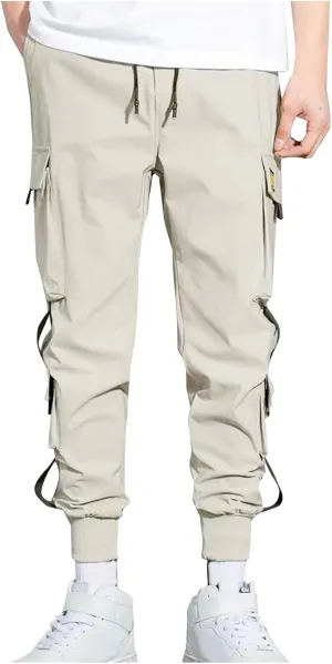 Men's Cargo Pants Multi Pocket Stretch Elastic Waist Joggers Adjustable Drawstring Ankle Cuffs Quick Dry Outdoor