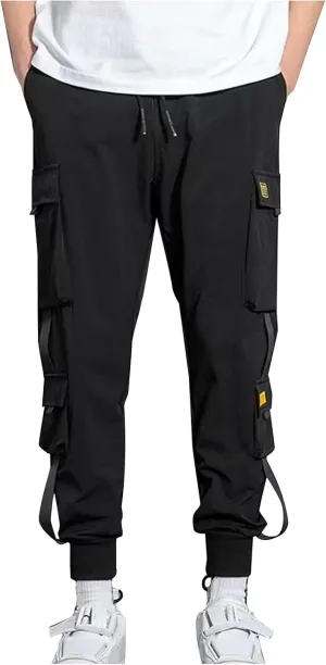 Men's Cargo Pants Multi Pocket Stretch Elastic Waist Joggers Adjustable Drawstring Ankle Cuffs Quick Dry Outdoor