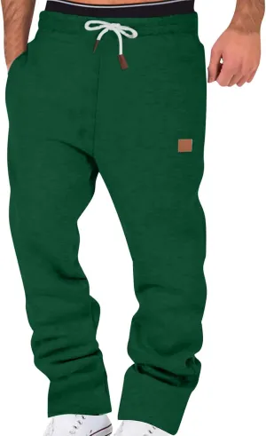 Mens Cargo Sweatpants Multi Pockets, Fleece Drawstring Elastic Waist Trousers, Loose Fit Casual Solid Color Long Pant