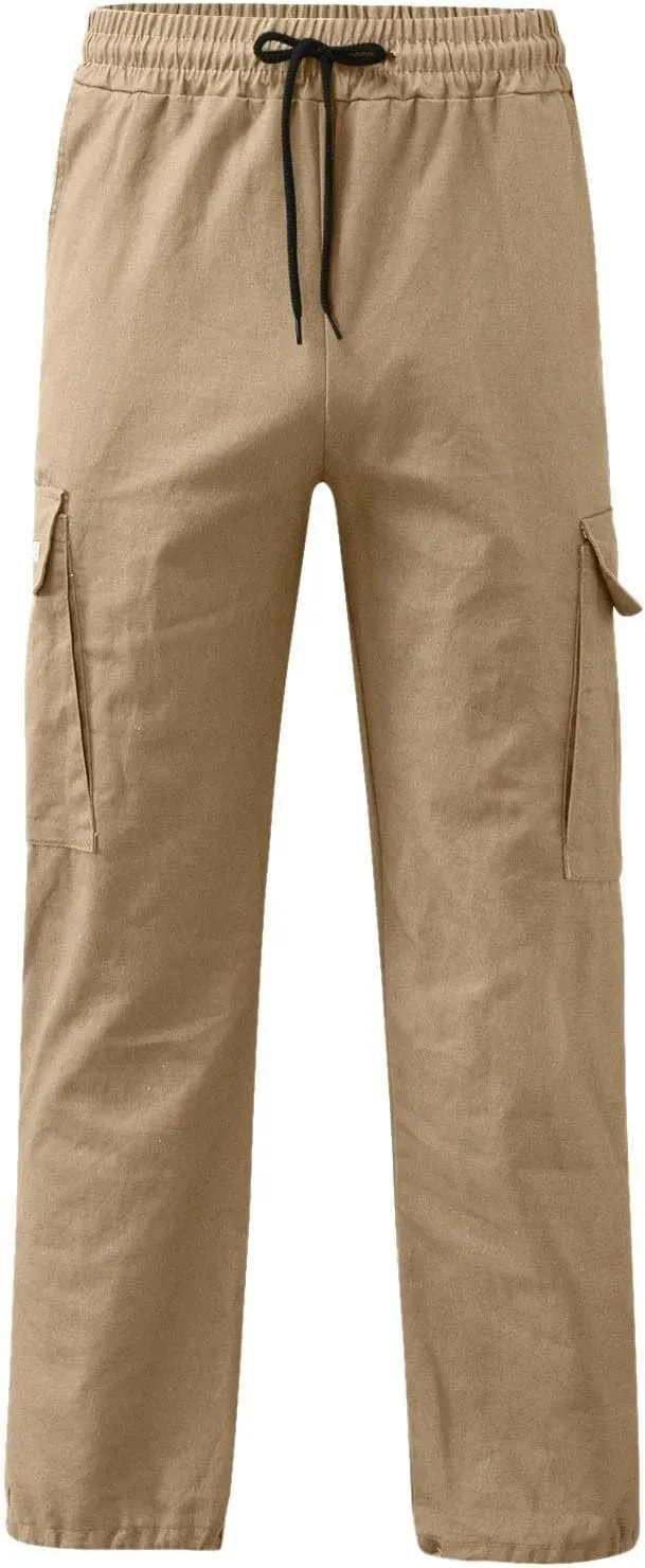 Men's Casual Cargo Pants Workout Joggers Loose Fit Sweatpants Hiking Lightweight Tactical with Multi Pockets