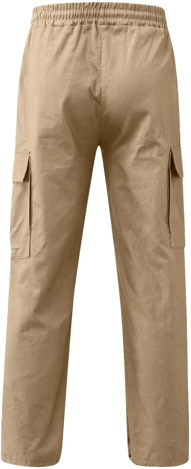 Men's Casual Cargo Pants Workout Joggers Loose Fit Sweatpants Hiking Lightweight Tactical with Multi Pockets