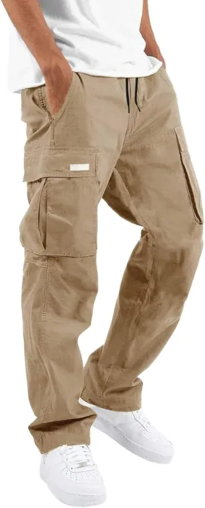 Men's Casual Cargo Pants Workout Joggers Loose Fit Sweatpants Hiking Lightweight Tactical with Multi Pockets