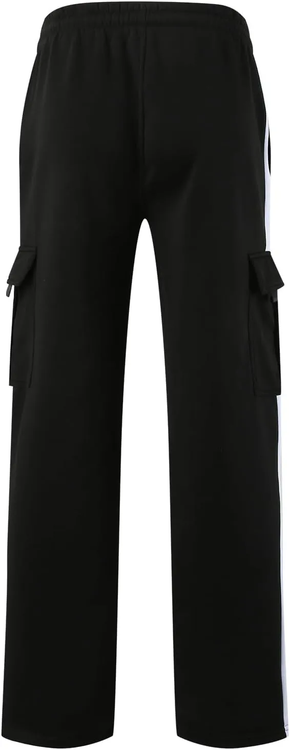 Mens Casual Cargo Sweatpants Athletic Drawstring Pants Elastic Waist Wide Leg Overalls Loose Fit Workout Trousers