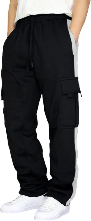 Mens Casual Cargo Sweatpants Athletic Drawstring Pants Elastic Waist Wide Leg Overalls Loose Fit Workout Trousers
