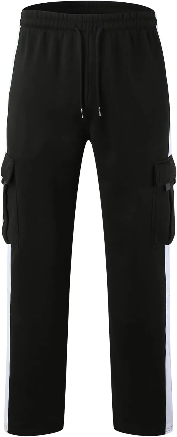 Mens Casual Cargo Sweatpants Athletic Drawstring Pants Elastic Waist Wide Leg Overalls Loose Fit Workout Trousers
