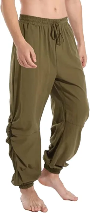 Mens Casual Cotton Linen Pants Loose Fit Elastic Waist Drawstring Wide Leg Harem Sweatpants Yoga Jogger Trousers