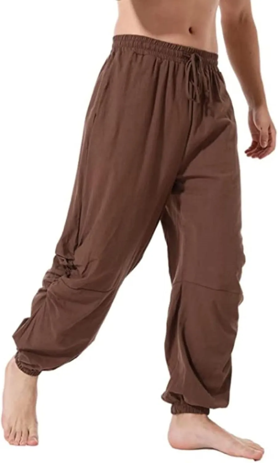 Mens Casual Cotton Linen Pants Loose Fit Elastic Waist Drawstring Wide Leg Harem Sweatpants Yoga Jogger Trousers