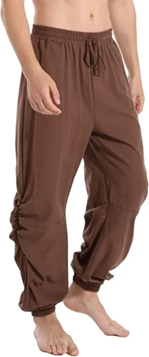 Mens Casual Cotton Linen Pants Loose Fit Elastic Waist Drawstring Wide Leg Harem Sweatpants Yoga Jogger Trousers