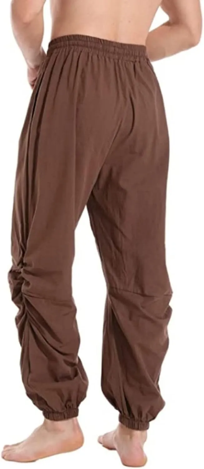 Mens Casual Cotton Linen Pants Loose Fit Elastic Waist Drawstring Wide Leg Harem Sweatpants Yoga Jogger Trousers