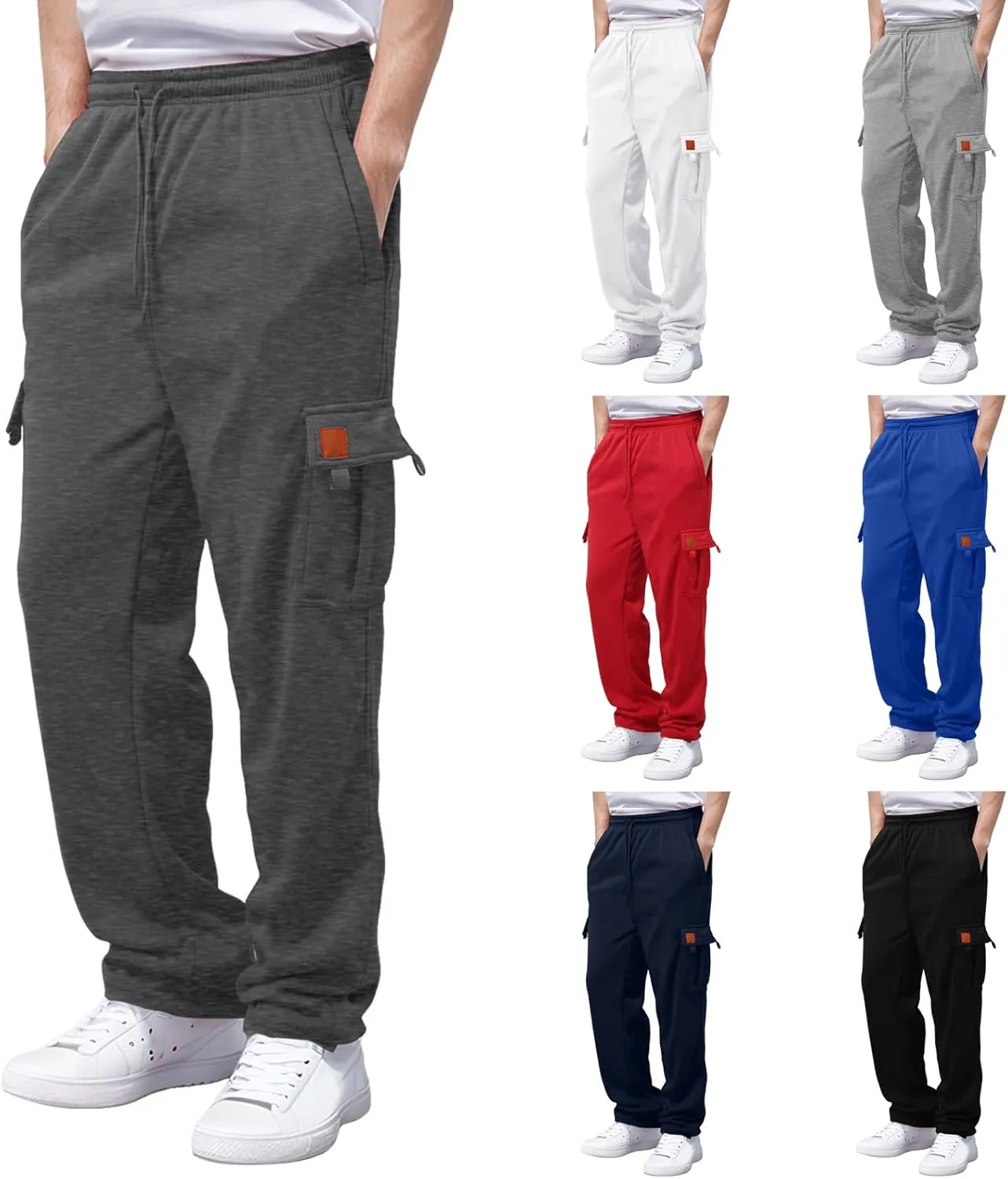 Men's Casual Drawstring Elastic Waist Flap Pocket Letter Graphic Street Jogger Cargo Pants