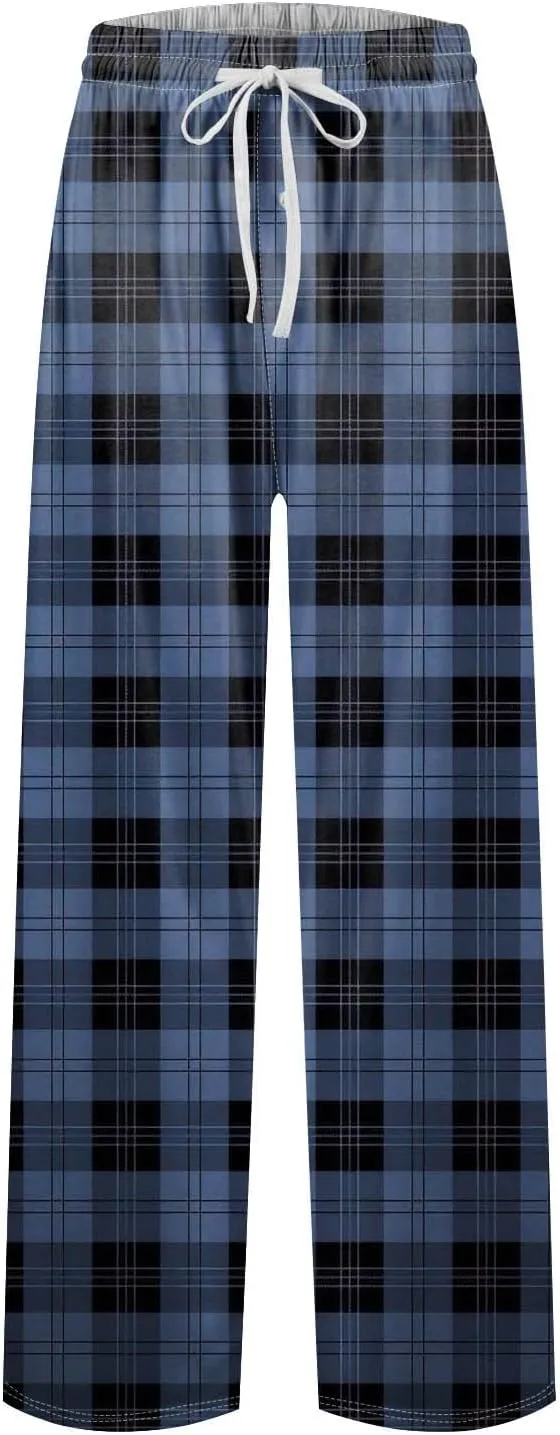 Men's Casual Drawstring Plaid Sweatpants Loose Yoga Jogger Pants Elastic Waist Lightweight Trendy Trouser with Pockets