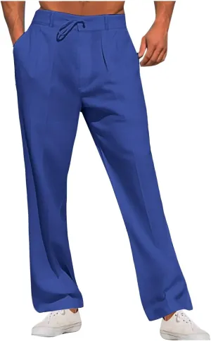 Mens Casual Linen Pants Loose Fit Elastic Drawstring Waist Yoga Lounge Pant Summer Stylish Beach Baggy Trousers