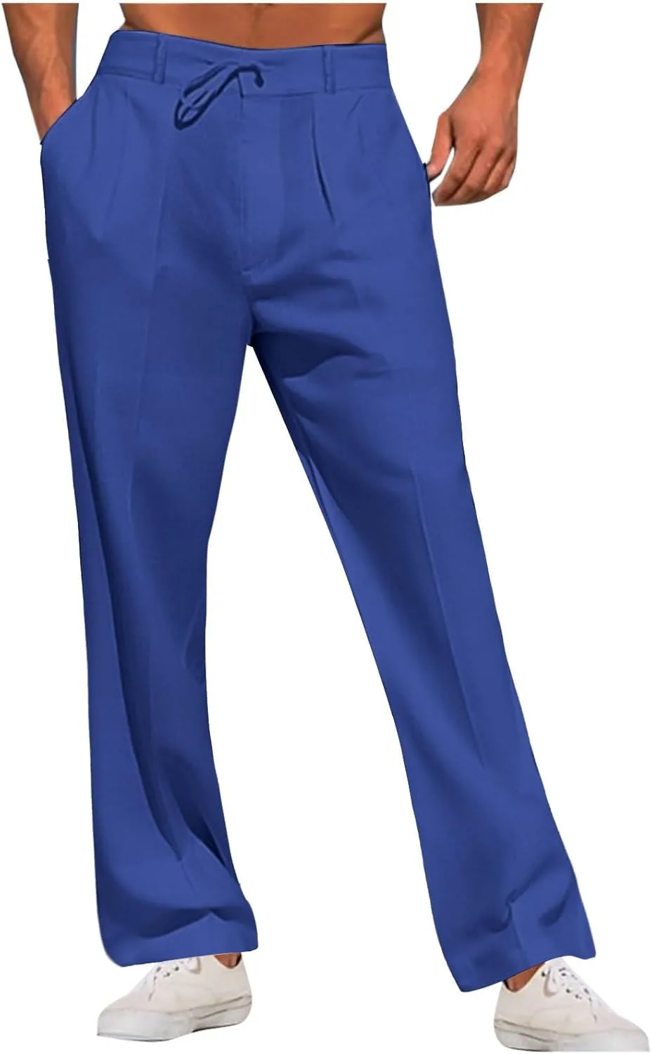 Mens Casual Linen Pants Loose Fit Elastic Drawstring Waist Yoga Lounge Pant Summer Stylish Beach Baggy Trousers