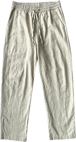 Mens Casual Linen Pants Loose Fit Straight Leg Elastic Waist Drawstring Trousers Summer Solid Beach Yoga Trouser