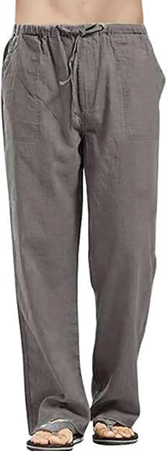 Mens Casual Loose Fit Pants Straight Elastic Waist Drawstring Sweatpants Lightweight Stretchy Trousers