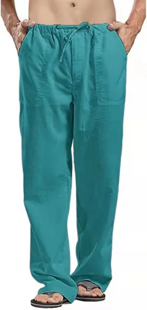Mens Casual Loose Fit Pants Straight Elastic Waist Drawstring Sweatpants Lightweight Stretchy Trousers
