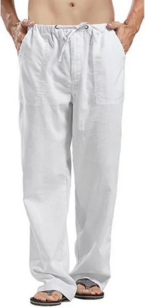 Mens Casual Loose Fit Pants Straight Elastic Waist Drawstring Sweatpants Lightweight Stretchy Trousers