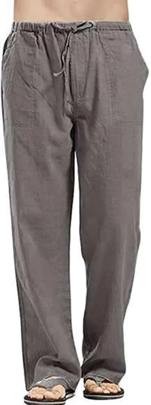 Mens Casual Loose Fit Pants Straight Elastic Waist Drawstring Sweatpants Lightweight Stretchy Trousers