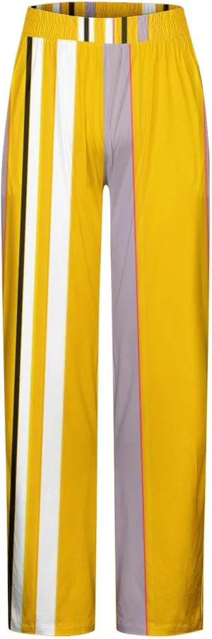 Men's Casual Pants Elastic Waist Yoga Beach Pants Lightweight Loose Fit Stripes Patchwork Straight Joggers Trousers