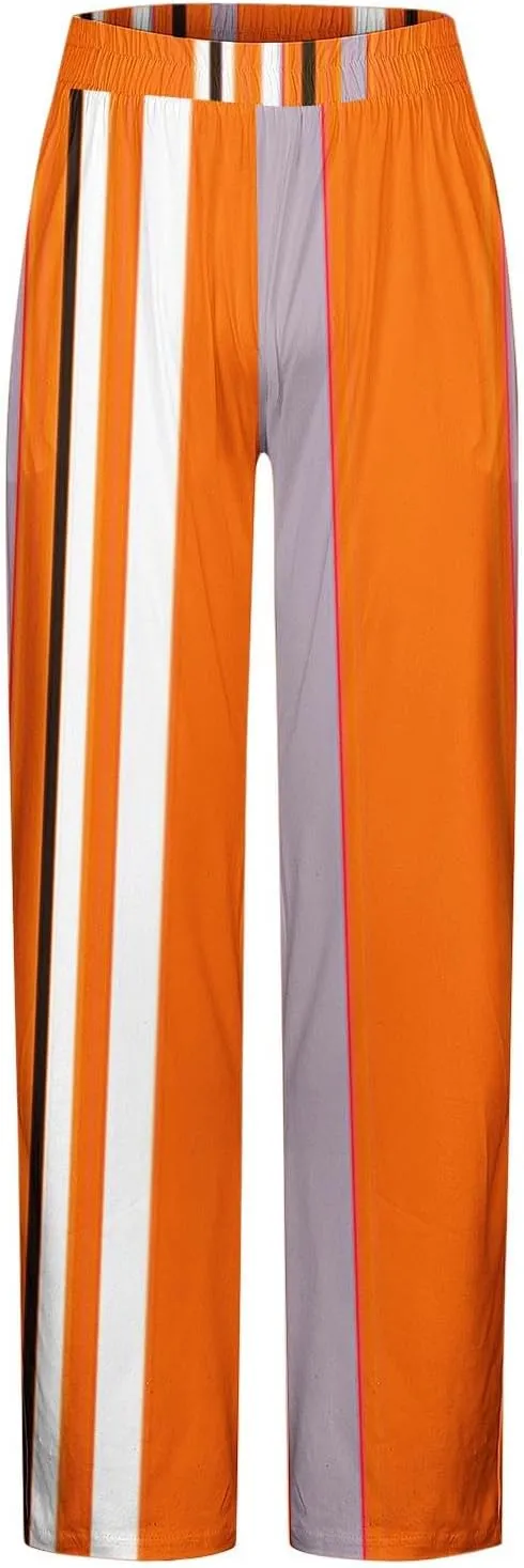 Men's Casual Pants Elastic Waist Yoga Beach Pants Lightweight Loose Fit Stripes Patchwork Straight Joggers Trousers