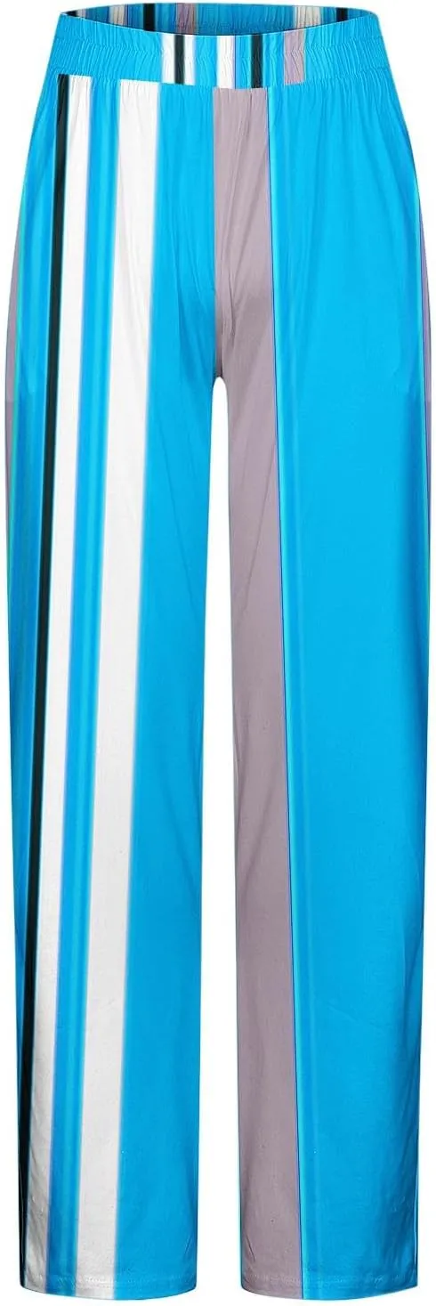 Men's Casual Pants Elastic Waist Yoga Beach Pants Lightweight Loose Fit Stripes Patchwork Straight Joggers Trousers