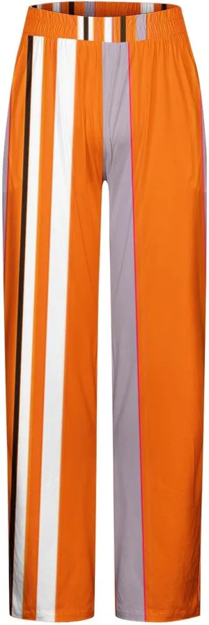 Men's Casual Pants Elastic Waist Yoga Beach Pants Lightweight Loose Fit Stripes Patchwork Straight Joggers Trousers