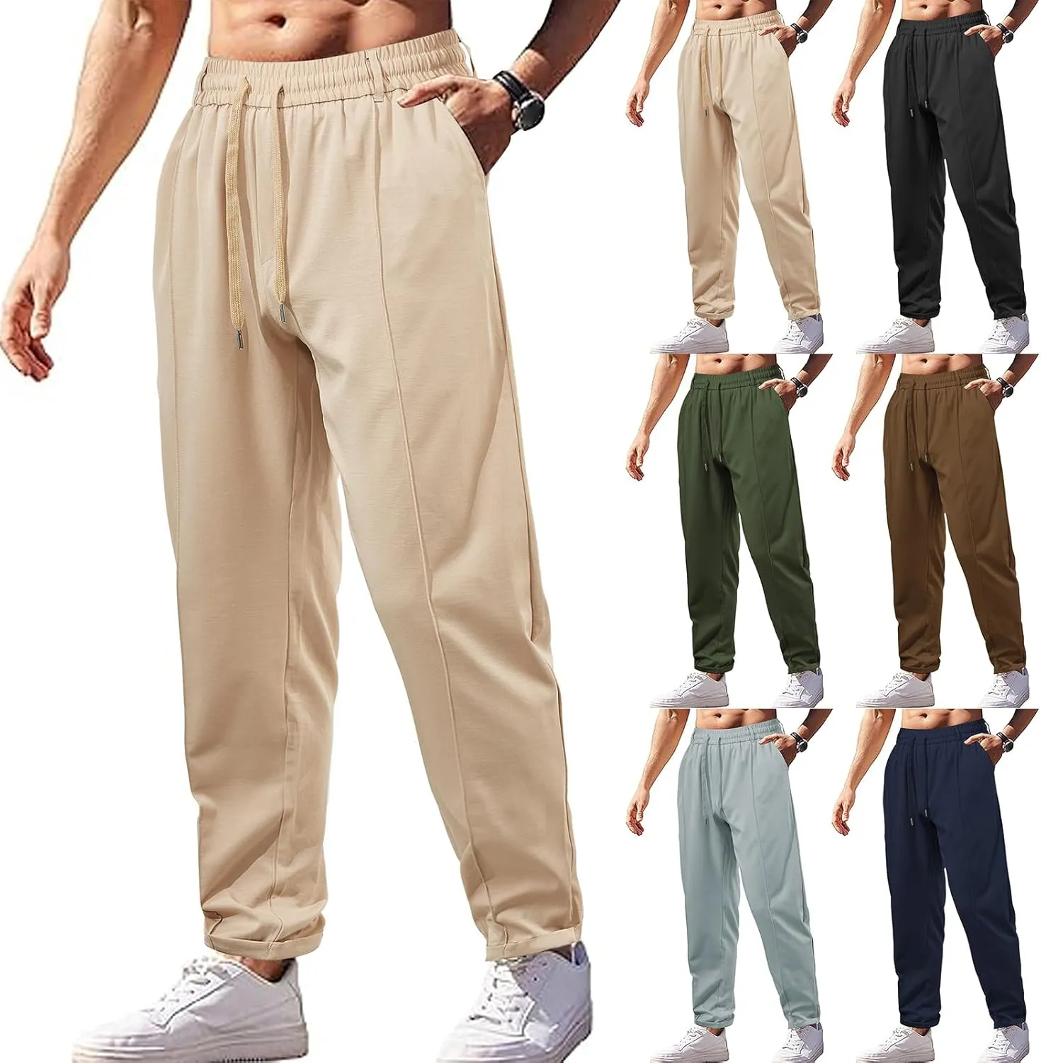 Mens Casual Sweatpants Loose Fit Straight Athletic Lounge Pants Lightweight Baggy Workout Drawstring Track Pants