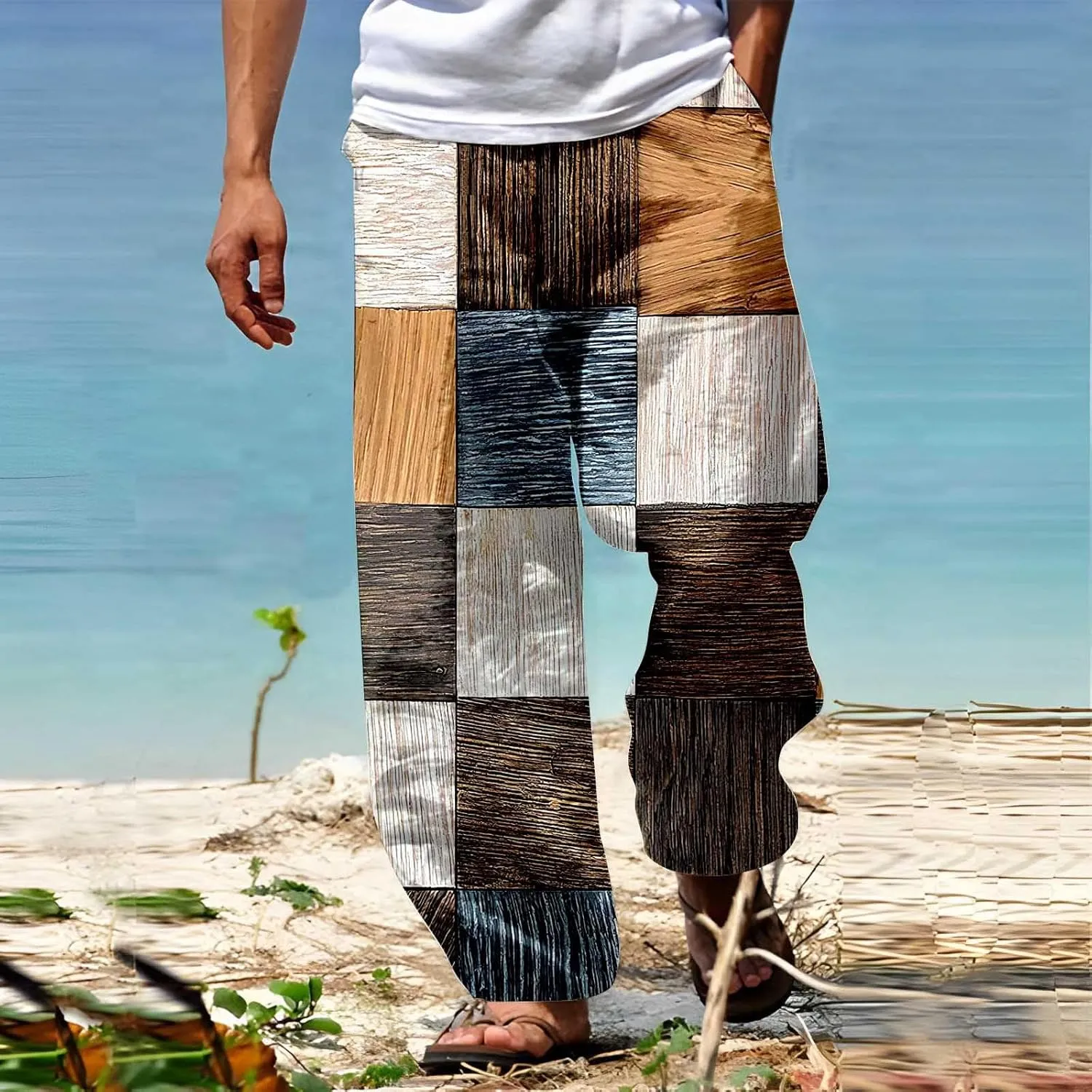 Mens Color Patchwork Casual Trousers Quick Dry Lightweight Outdoor Traveling Beach Pants Holiday Vacation Fashion Streetwear