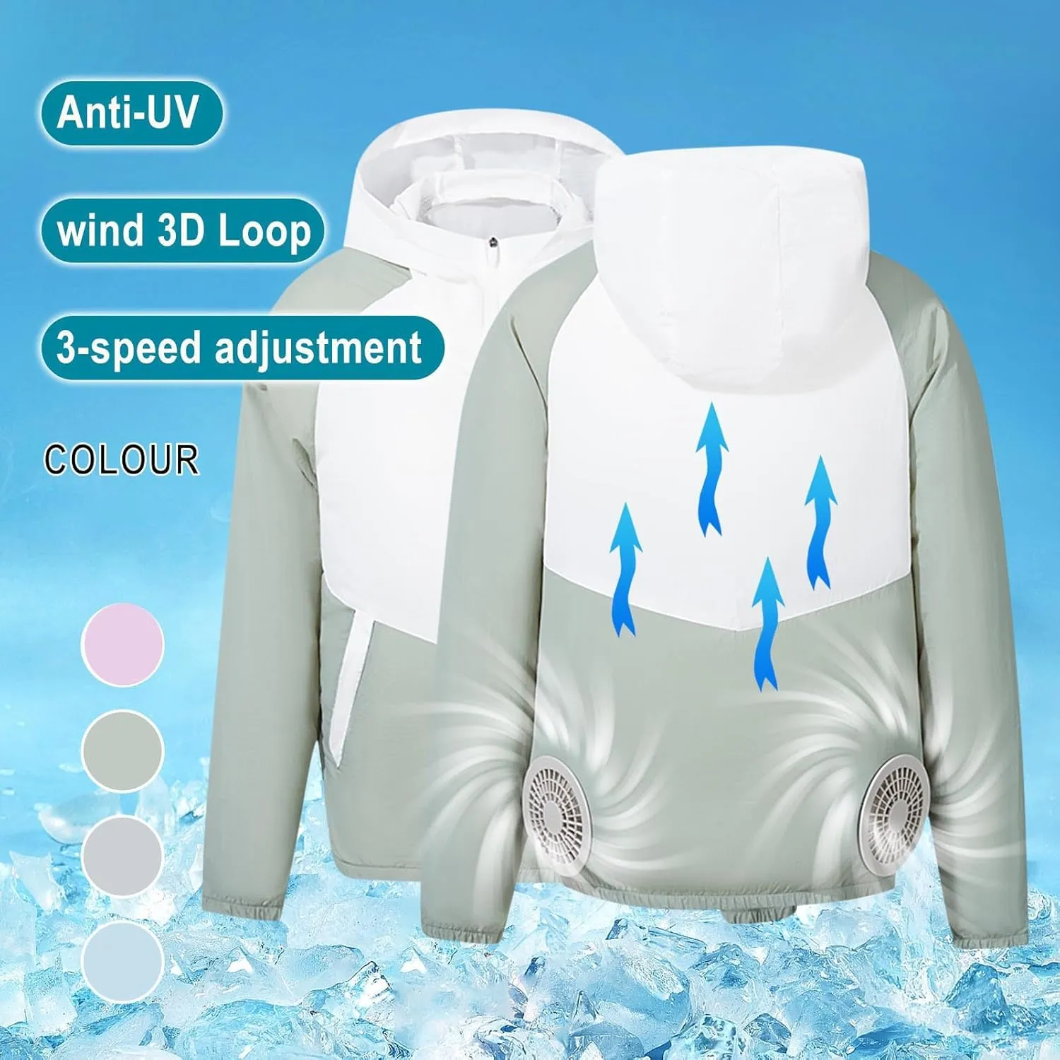 Mens Cooling Fan Jacket USB Sun Protective Summer Cooling Hiking Raincoat Air Running Fishing Coat UPF Track Jackets