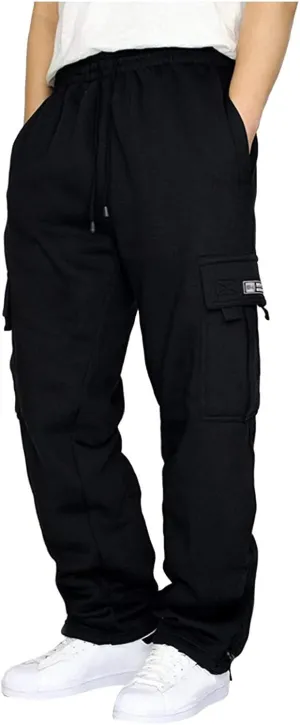 Mens Fleece Cargo Jogger Sweatpants for Adult Drawstring Loose Fit Joggers Sweat Pants with Pockets