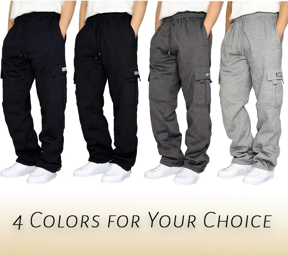 Mens Fleece Cargo Jogger Sweatpants for Adult Drawstring Loose Fit Joggers Sweat Pants with Pockets