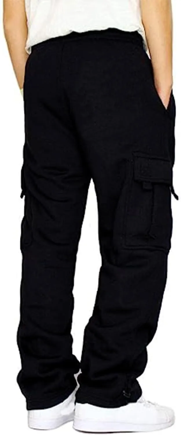 Mens Fleece Cargo Jogger Sweatpants for Adult Drawstring Loose Fit Joggers Sweat Pants with Pockets