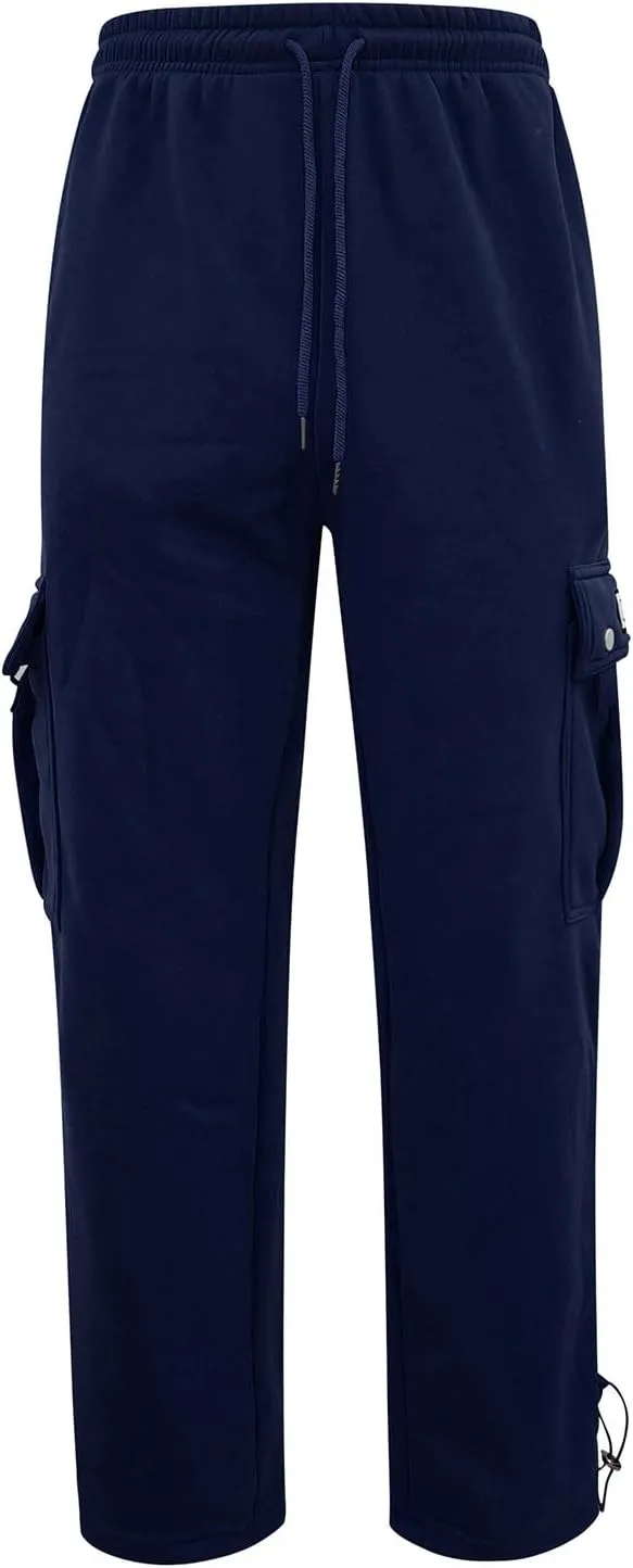 Mens Fleece Cargo Pants Casual Stretch Waist Realxed Fit Work Pants Baggy Straight Leg Hiking Sweatpants for Men