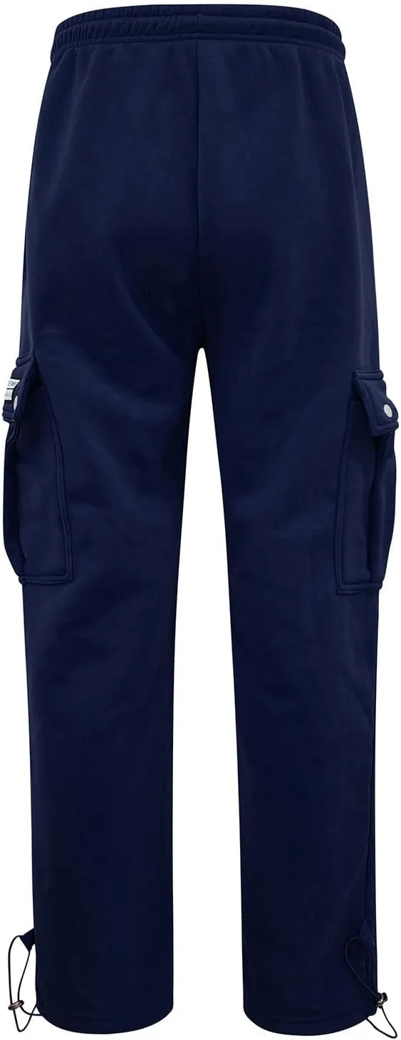 Mens Fleece Cargo Pants Casual Stretch Waist Realxed Fit Work Pants Baggy Straight Leg Hiking Sweatpants for Men