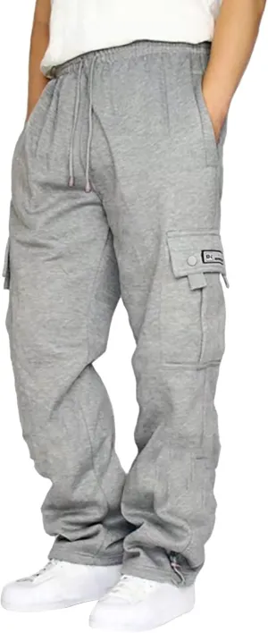 Mens Fleece Cargo Pants Casual Stretch Waist Realxed Fit Work Pants Baggy Straight Leg Hiking Sweatpants for Men