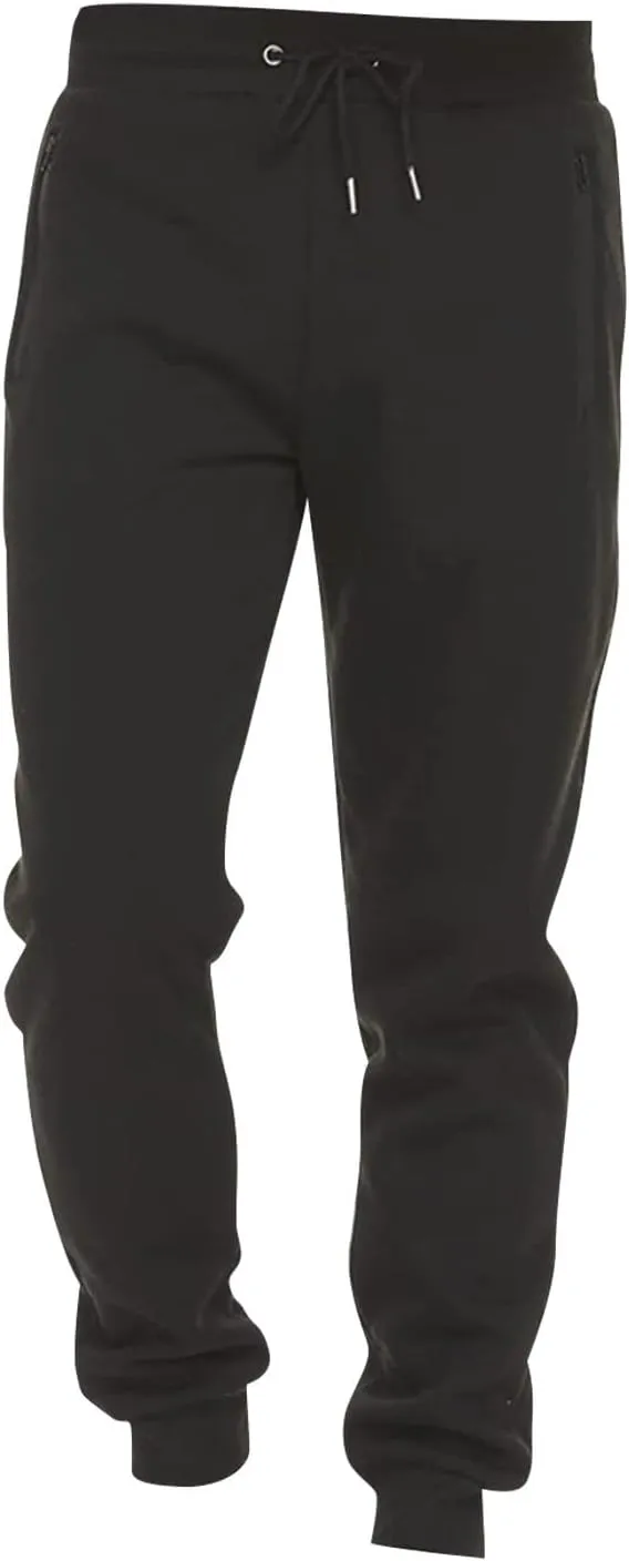 Mens Fleece Cargo Sweatpants Loose Fit Elastic Waist Drawstring Athletic Baggy Jogger Sweat Pants Zipper Pocket