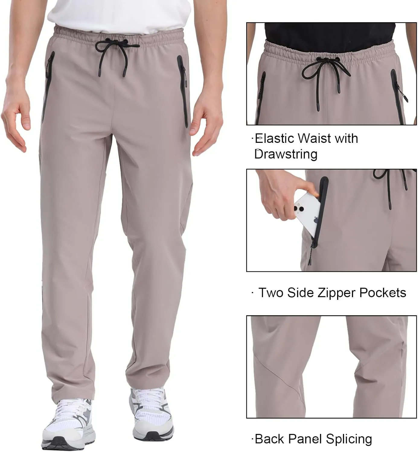 Men's Hiking Pants,Breathable Quick Dry Fishing Running Athletic Active Jogger Sweat Pant with Zipper Pockets