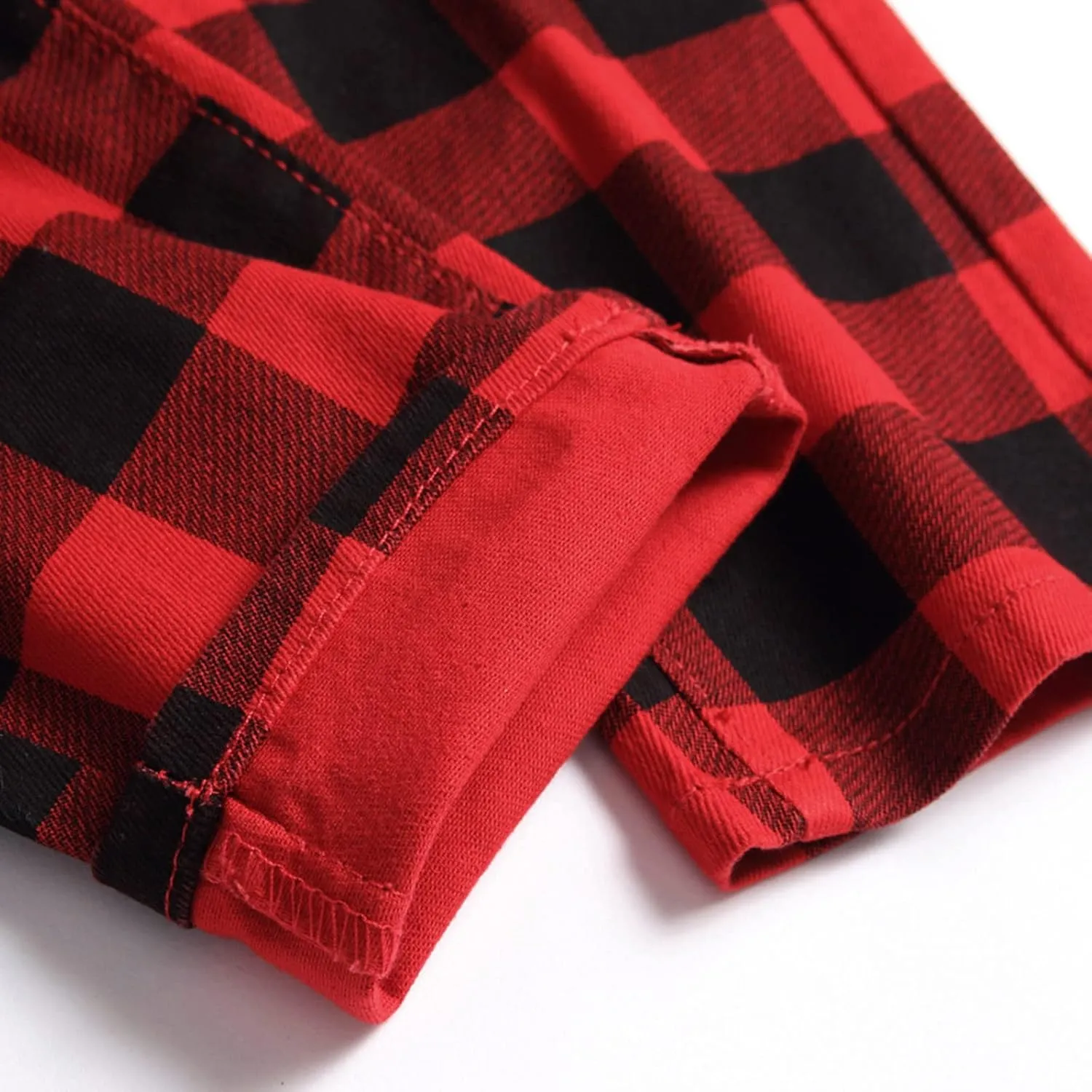 Mens Jeans Straight Fit Tapered Legs Plaid Print Pants Loose Denim Pants Lightweight Skinny Jeans Tapered Trousers