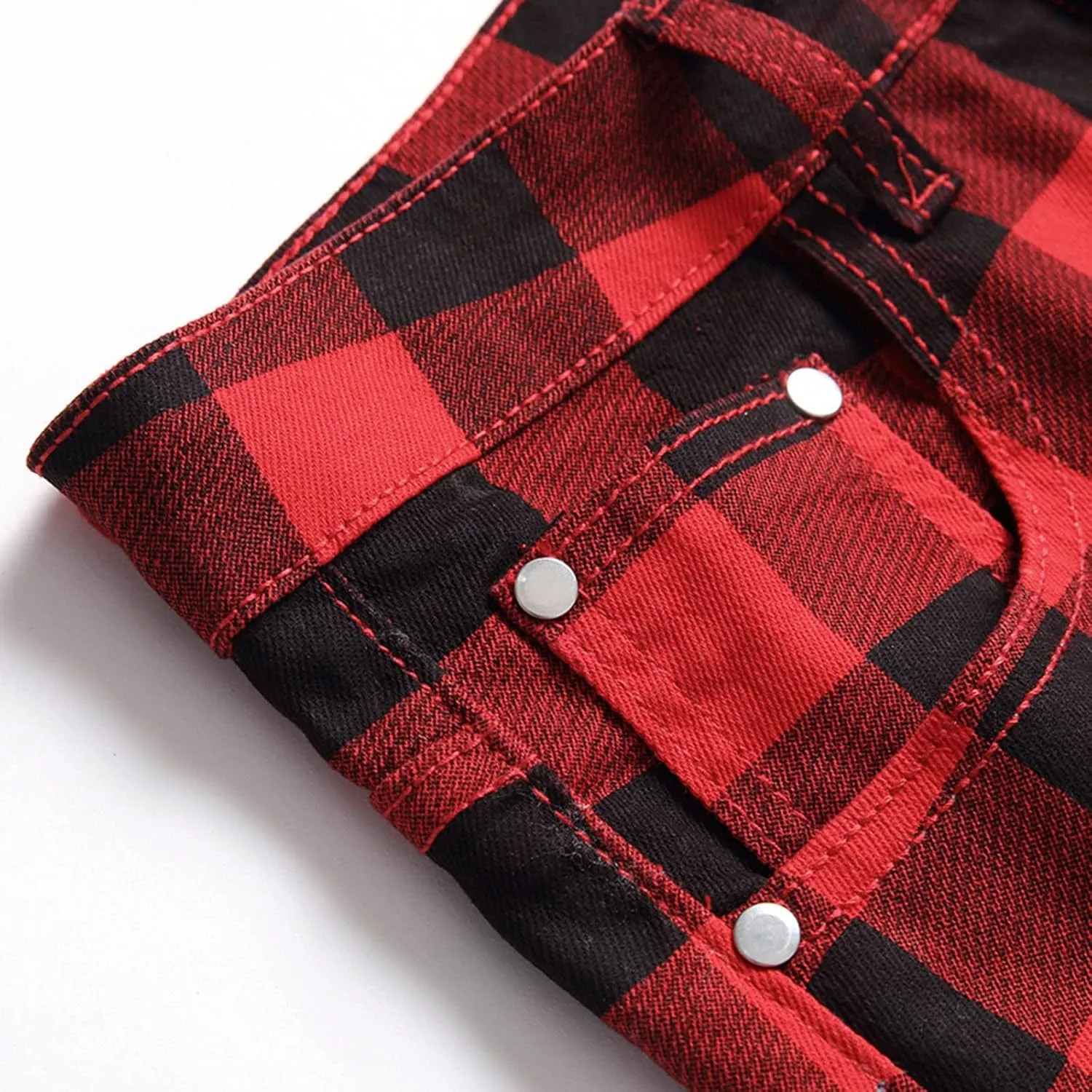 Mens Jeans Straight Fit Tapered Legs Plaid Print Pants Loose Denim Pants Lightweight Skinny Jeans Tapered Trousers