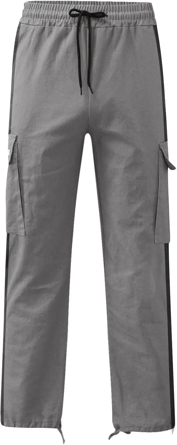 Mens Lightweight Cargo Sweatpants Baggy Loose Fit Drawstring Elastic Waist Athletic Joggers Pocket Hiking Sweatpants
