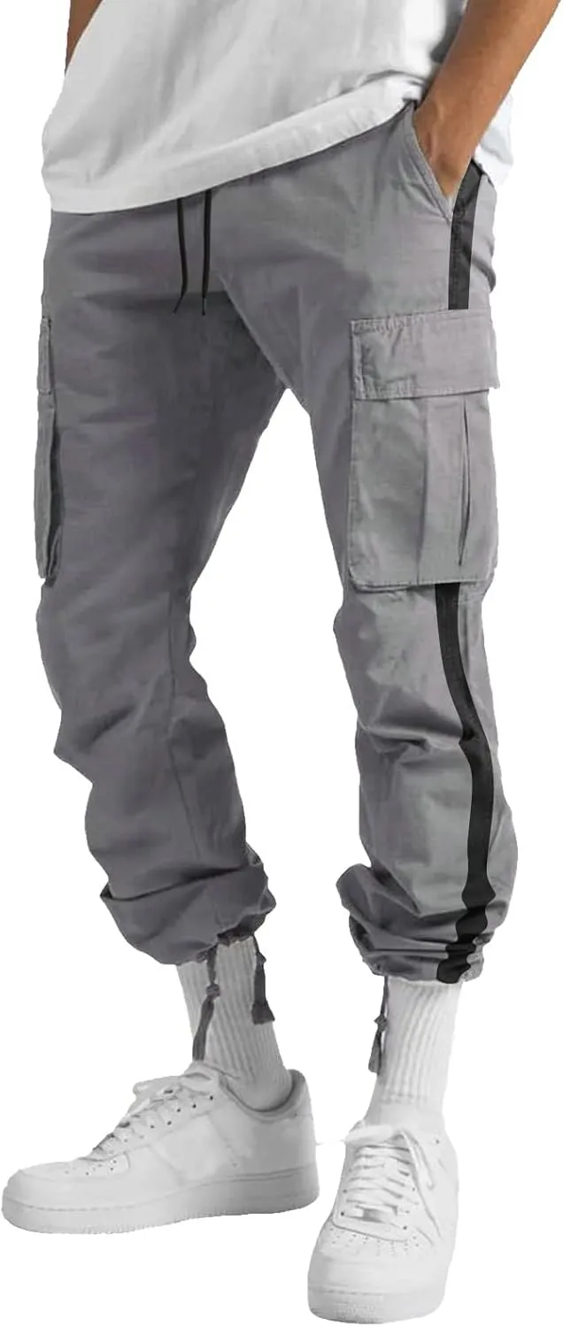 Mens Lightweight Cargo Sweatpants Baggy Loose Fit Drawstring Elastic Waist Athletic Joggers Pocket Hiking Sweatpants