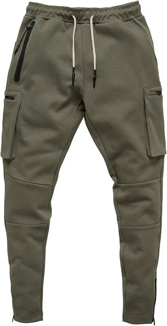 Men's Lightweight Casual Joggers Pants Elastic Waist Drawstring Cargo Sweatpants Multi-Pockets Athletic Trousers