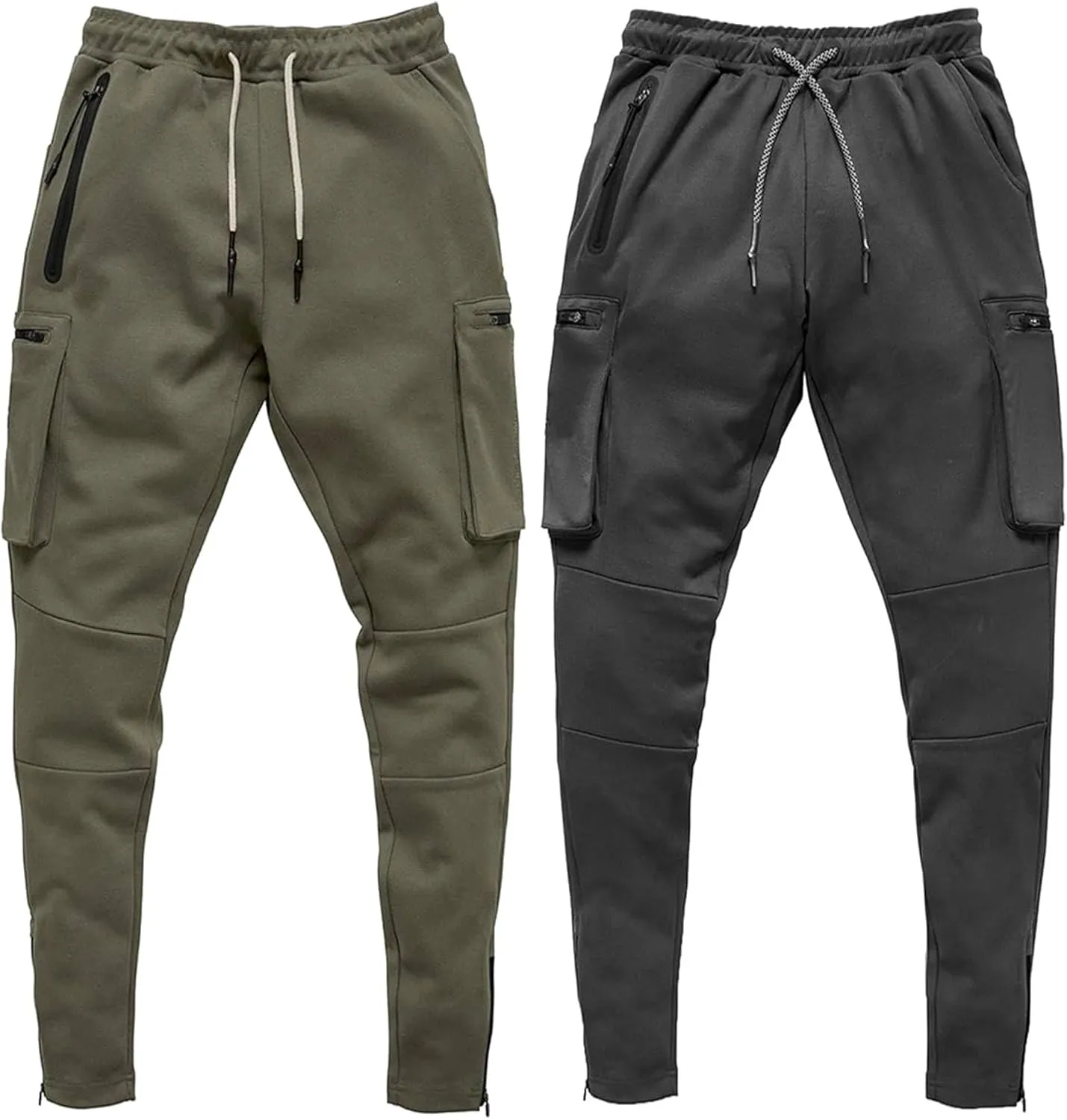 Men's Lightweight Casual Joggers Pants Elastic Waist Drawstring Cargo Sweatpants Multi-Pockets Athletic Trousers