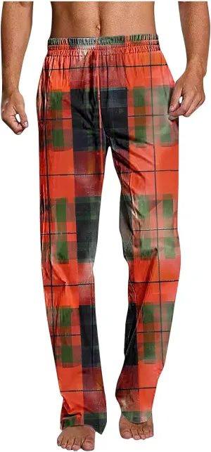 Men's Pajamas Pants Fashion Plaid Print Elastic Waist Loose Comfy Home Casual Sleepwear Sweatpant Trouser