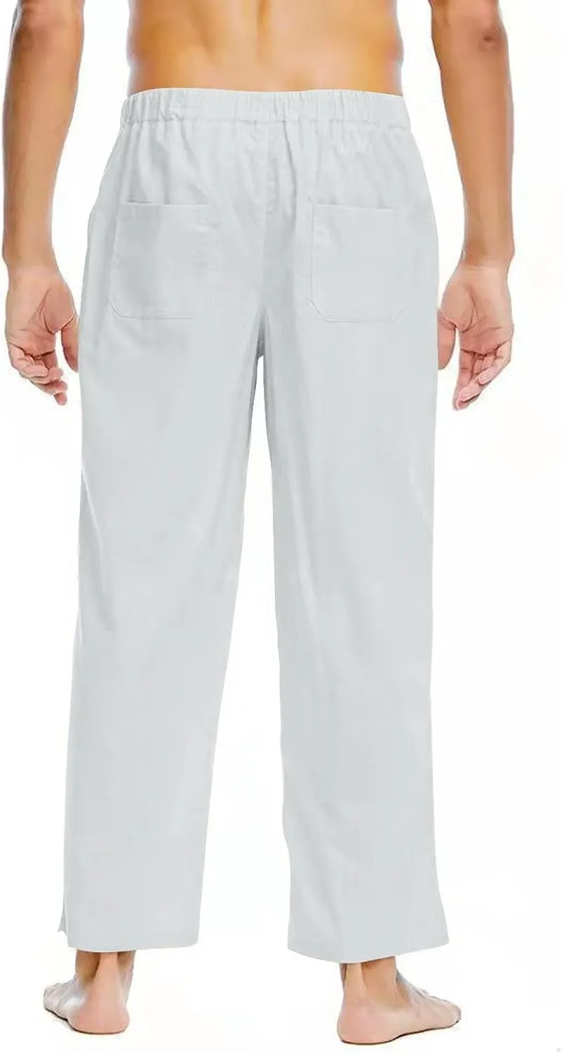 Men's Pants Casual Loose Quick Dry Drawstring Elastic Waist Solid Color Pants Lightweight Straight-Legs with Pockets
