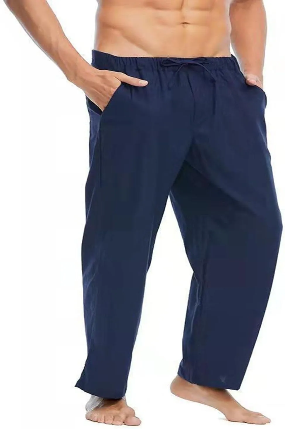 Men's Pants Casual Loose Quick Dry Drawstring Elastic Waist Solid Color Pants Lightweight Straight-Legs with Pockets