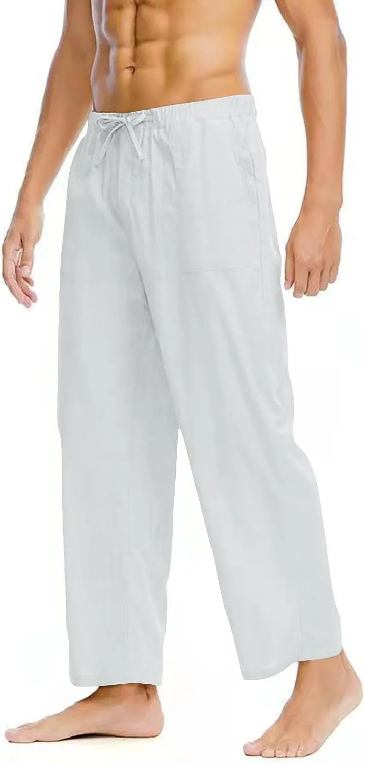 Men's Pants Casual Loose Quick Dry Drawstring Elastic Waist Solid Color Pants Lightweight Straight-Legs with Pockets